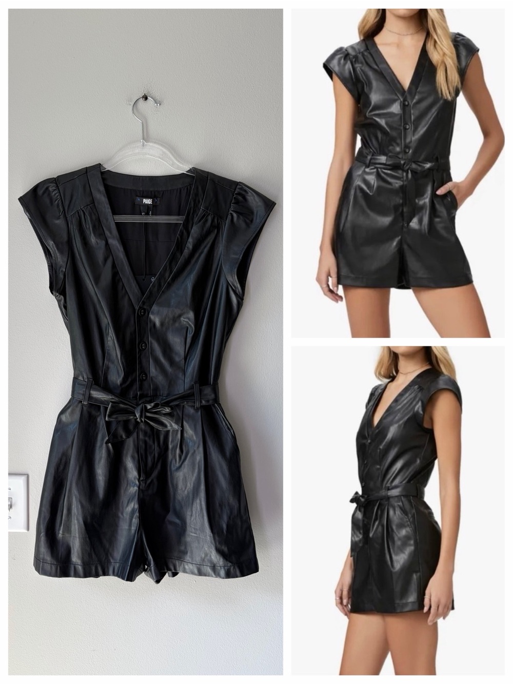 PAIGE Black Faux Leather Covina Romper